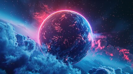 Unknown planet, space background, neon effect.