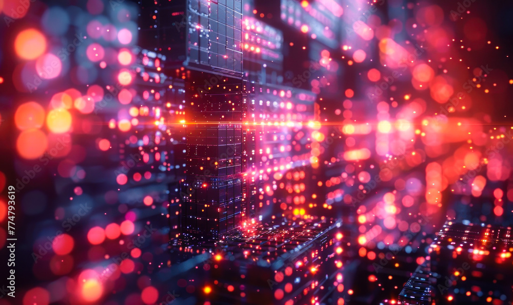 Poster abstract visualization of container orchestration platforms in cybersecurity data centers with netwo