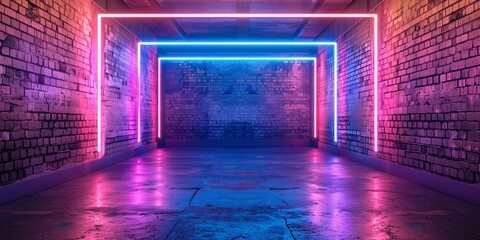 A glowing neon wall with a gradient of bright blue and pink, perfect for a futuristic party or disco club design.