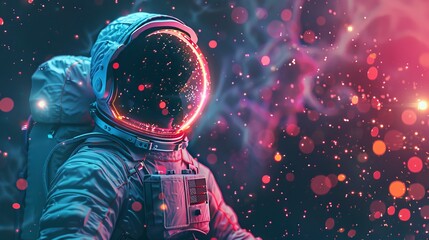 Astronaut in space, abstract neon background. - obrazy, fototapety, plakaty