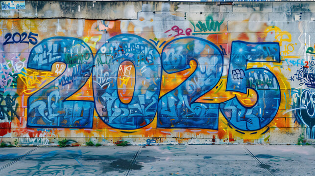 graffiti art on an outdoor wall showing "2025"