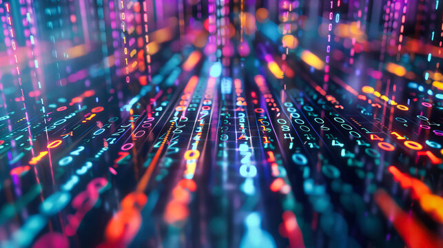 Colorful abstract digital lines and numbers