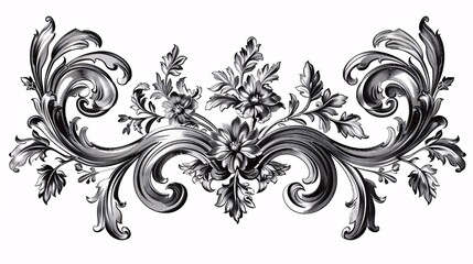 Elegant antique floral design with intricate details and monogram.