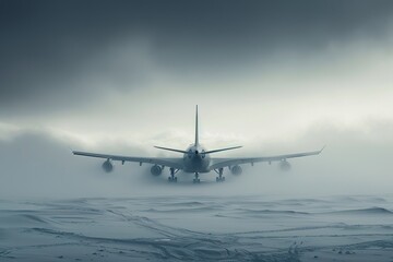 Fototapeta na wymiar Large Jetliner Flying Through Cloudy Blue Sky