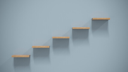 wooden staircase on blue background
