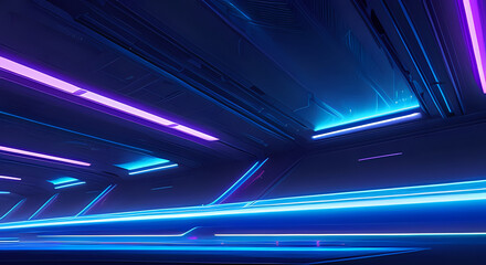 blaues neon Futuristischer Raum - obrazy, fototapety, plakaty