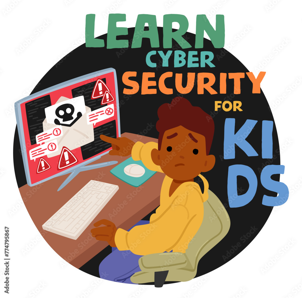 Poster kid learn cyber security, developing skills to understand the importance of privacy, responsible beh