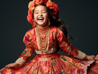 Little Girl in Colorful Dress Laughing