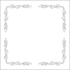 Black and white vegetal ornamental frame with lily of the valley, decorative border, corners for greeting cards, banners, business cards, invitations, menus. Isolated vector illustration.	
