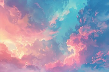 Fototapeta na wymiar A vibrant, painterly sky texture at dawn, capturing the soft pastel hues and the sense of hope and adventure that dawns created with Generative AI Technology