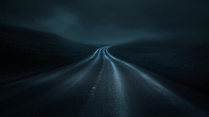 Image of dark asphalt road, night landscape.