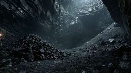 Image of coal pile in deep cave.