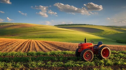 Image of tractor in the middle of a field.