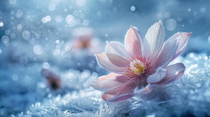 Image of frozen flower, glistening cascade of ice crystals.