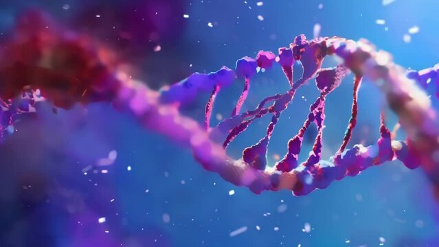 A microscopic image of an enzyme interacting with a segment of DNA showing the intricate process of DNA replication. The enzyme has . AI generation.