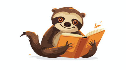 Sloth reading a book flat vector isolated on white