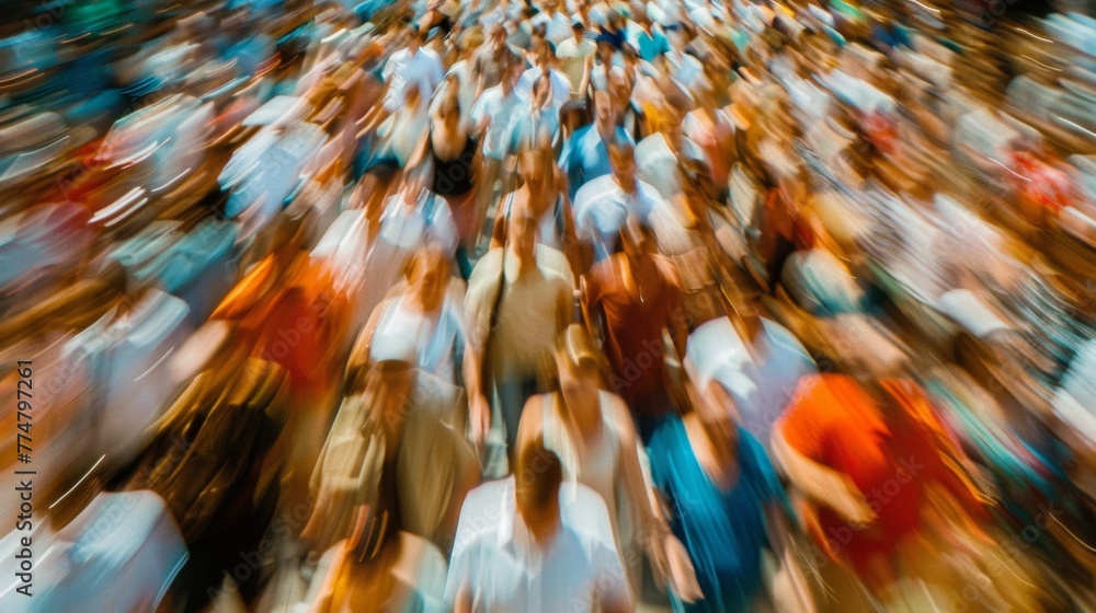 Wall mural a blurry image of a crowd moving in the same direction, ai