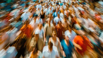 Fototapeta premium A blurry image of a crowd moving in the same direction, AI