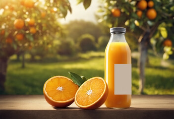 Naklejka premium orange juice splash, fresh orange juice, orange juice and fruits, orange juice and oranges, fresh orange juice, orange juice splash, orange juice splash in glass, GenerativeAi illustration