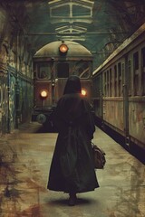 Woman Walking Towards Train