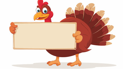Turkey holding blank sign flat vector isolated
