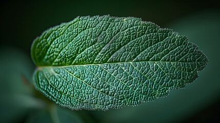 Close-up of green leaves with detailed venation against a blurred background. Macro shot with copy space. Nature and botany concept for environmental design and educational materials