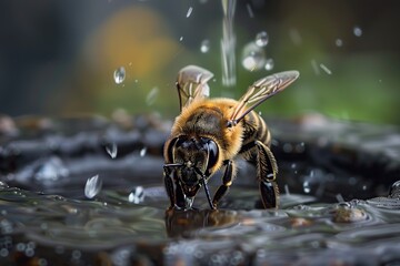 Close Up of a Bee Drinking Water