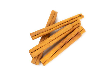 Ceylon cinnamon.Cinnamon sticks isolated on white background. Cinnamon roll and powder. Spicy spice for baking, desserts and drinks. Fragrant ground cinnamon. Close-up. Place for text. copy space