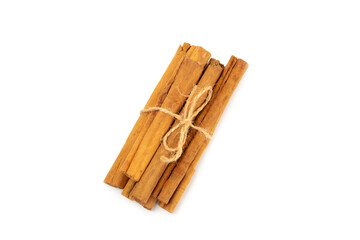 Ceylon cinnamon.Cinnamon sticks isolated on white background. Cinnamon roll and powder. Spicy spice for baking, desserts and drinks. Fragrant ground cinnamon. Close-up. Place for text. copy space