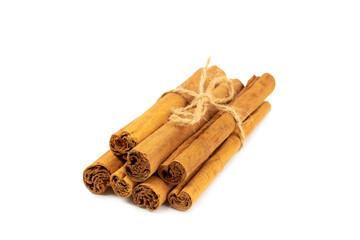 Ceylon cinnamon.Cinnamon sticks isolated on white background. Cinnamon roll and powder. Spicy spice...