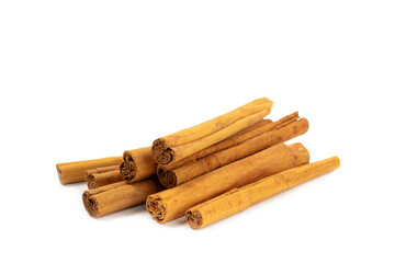 Ceylon cinnamon.Cinnamon sticks isolated on white background. Cinnamon roll and powder. Spicy spice for baking, desserts and drinks. Fragrant ground cinnamon. Close-up. Place for text. copy space
