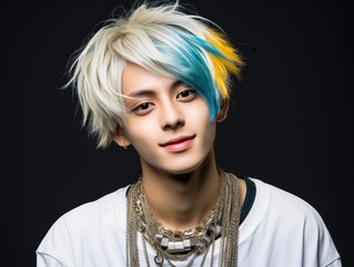 Fototapeta premium Young Man With Blue and Yellow Hair