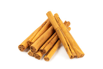 Ceylon cinnamon.Cinnamon sticks isolated on white background. Cinnamon roll and powder. Spicy spice...