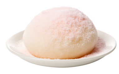 A white bowl filled with sugar sits atop a white plate