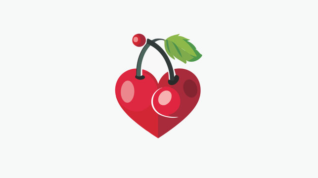 Cherry berry red heart love sign logo flat vector isolated
