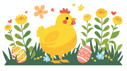Chicken Easter Baby Happy Flat Color Icon. Vector icon