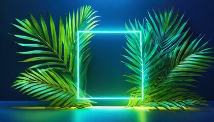 Fototapeta na wymiar Tropical Paradise: Lush Green Palm Leaves with Copy Space