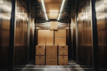 Room Filled With Brown Boxes - obrazy, fototapety, plakaty