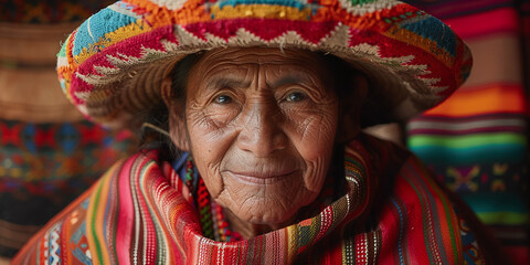Peruvian woman in national clothes - obrazy, fototapety, plakaty
