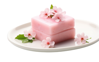 A piece of pink cake delicately placed on a white plate