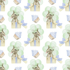 tapir birthday watercolor seamless pattern png