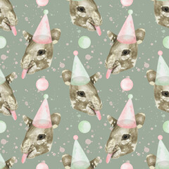 tapir birthday watercolor seamless pattern png