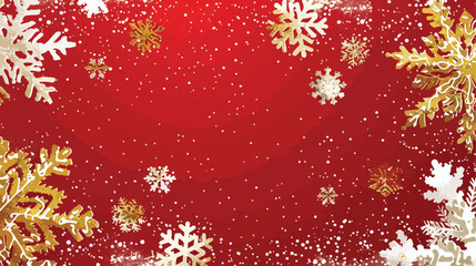 Christmas snow on red background. Glitter frame for wi - obrazy, fototapety, plakaty