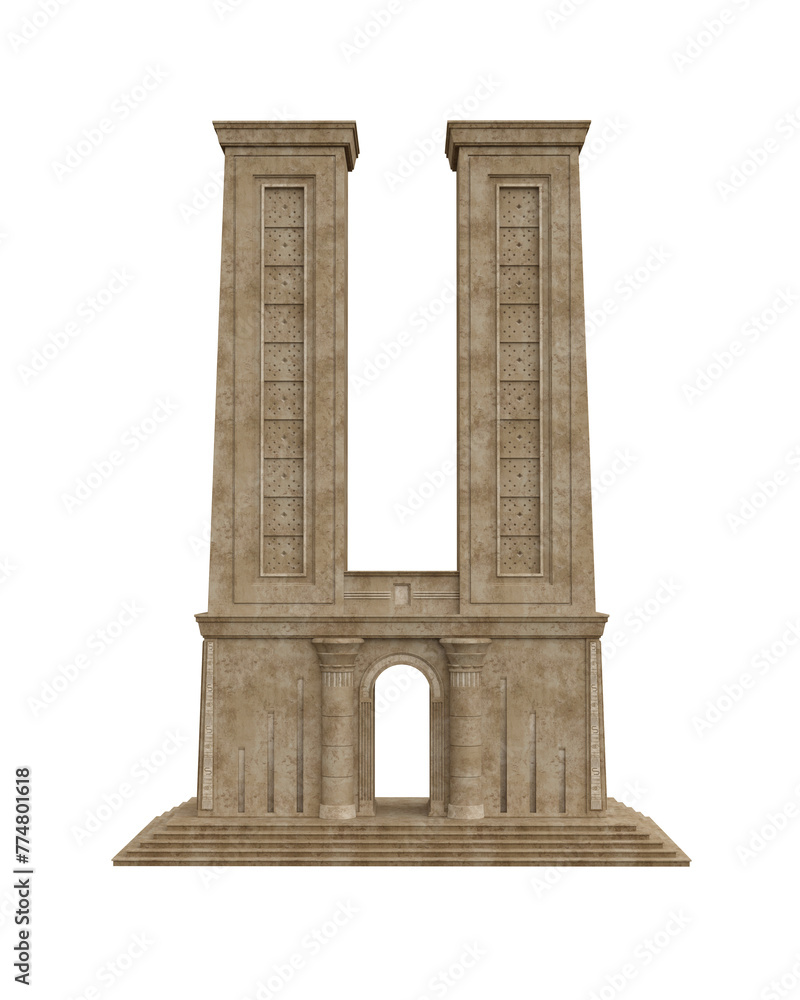 Aufkleber ancient egyptian architecture with twin stone towers. isolated 3d render