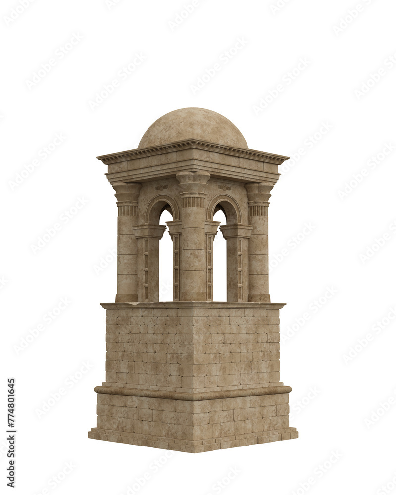 Aufkleber ancient egyptian architecture square stone bell tower with dome roof. isolated 3d rendered illustrat