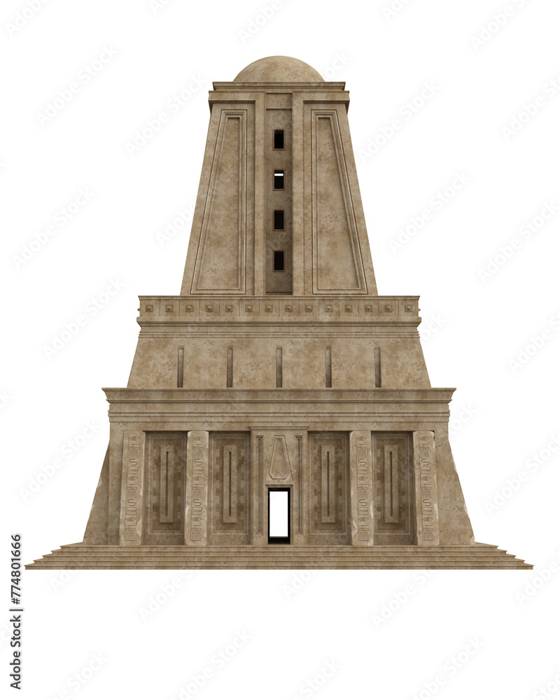 Aufkleber ancient egyptian stone tower building. isolated 3d render.