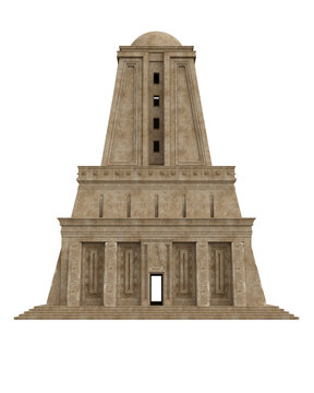 Ancient Egyptian stone tower building. Isolated 3D render.
