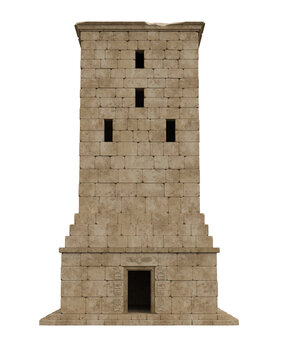 Ancient Egyptian architecture square stone tower with open doorway. Isolated 3D render.