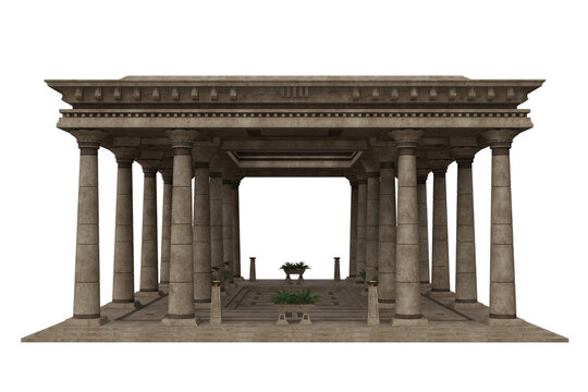 Ancient Egyptian palace or temple atrium stone building. Isolated 3D rendered illustration.