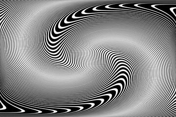 Vortex Whirl Movement Design. Wavy Lines Halftone Op Art Pattern. 3D Illusion. Abstract Textured Black and White Background. - 774802201